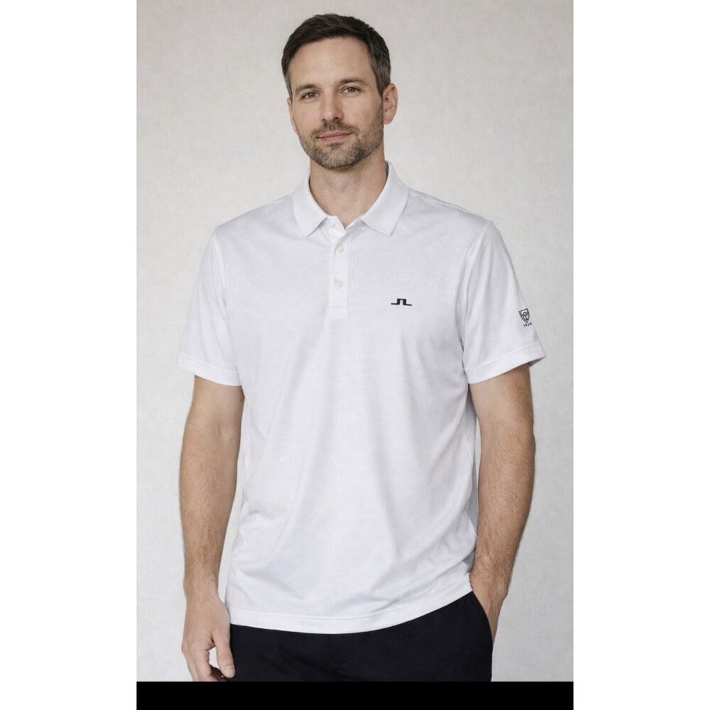 J.Lindeberg White Bridge Logo Short Sleeve Golf Polo Shirt Jersey